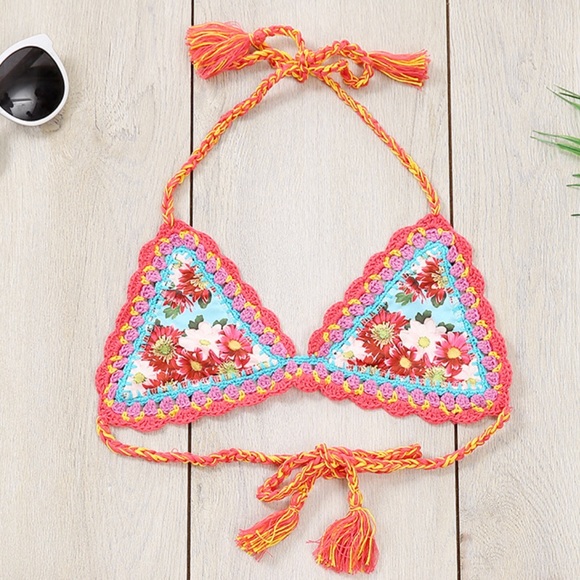 Hippie Hooray Boho Gypsy Floral Crochet Bikini - Picture 5 of 8